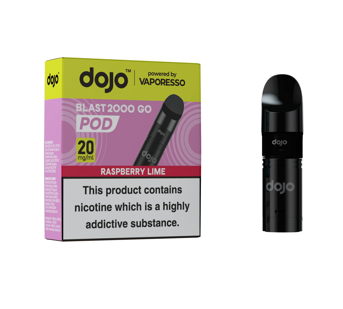 DOJO BLAST 2000 Go Pod & Refill Powered by Vaporesso - Raspberry Lime